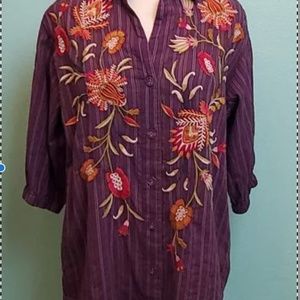 Johnny Was Workshop Rosalva Oversized Weekend Tunic Top Purple